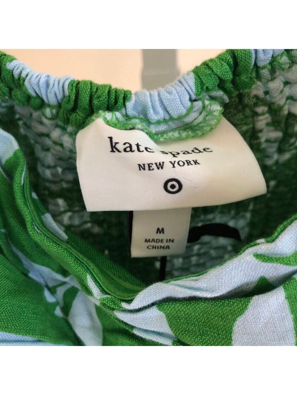 Kate Spade X Target NWT Classic Rose Ruched Linen Floral Tank Top Green/White M - Picture 7 of 12
